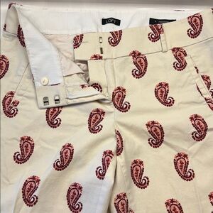 LOFT “Marissa” Paisley Cream and Burgundy Spring / Summer  Stretch Cotton Pants